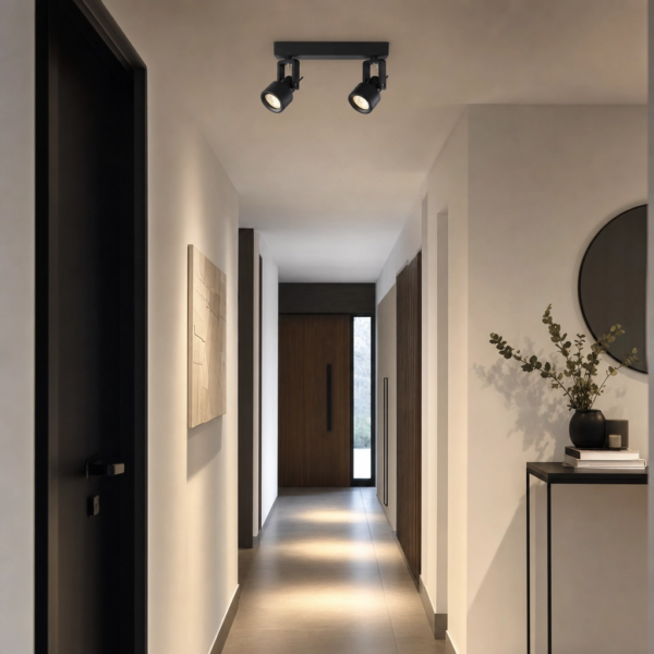 Giulianova Plafón Spot Doble Orientable Negro montado en el techo — pasillo moderno argentino