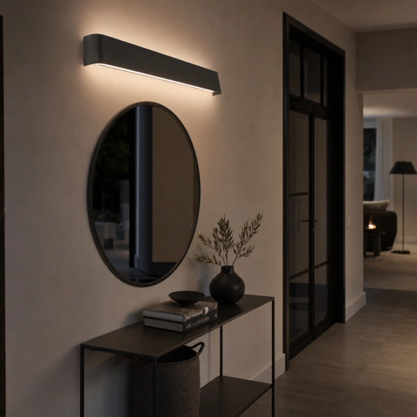 Sommatino | Aplique Aluminio Minimalista Envolvente Lineal Curvo LED en entrada moderno argentino
