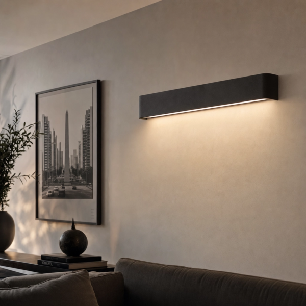 Sommatino | Aplique Aluminio Minimalista Envolvente Lineal Curvo LED en living moderno argentino