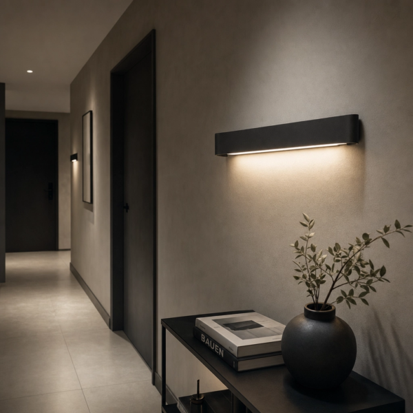 Sommatino | Aplique Aluminio Minimalista Envolvente Lineal Curvo LED en pasillo moderno argentino