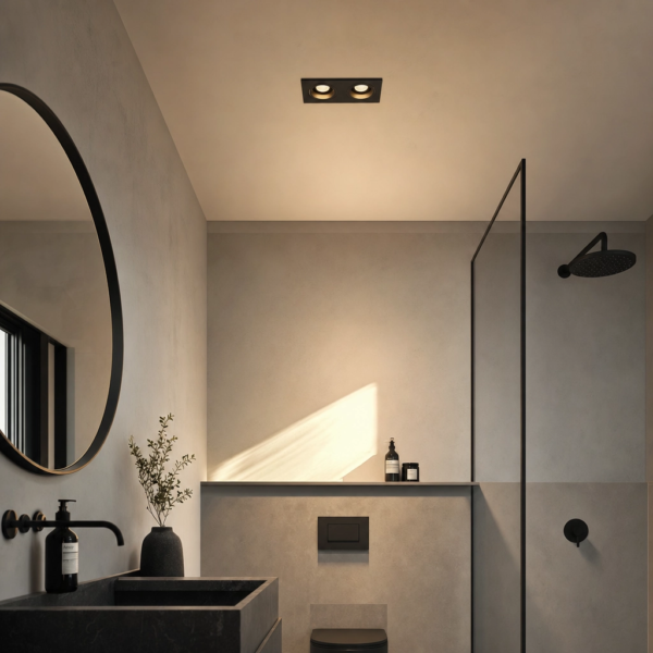 Acquaviva | Spot Policarbonato Minimalista Sobrio Doble Embutir GU10 en baño moderno argentino