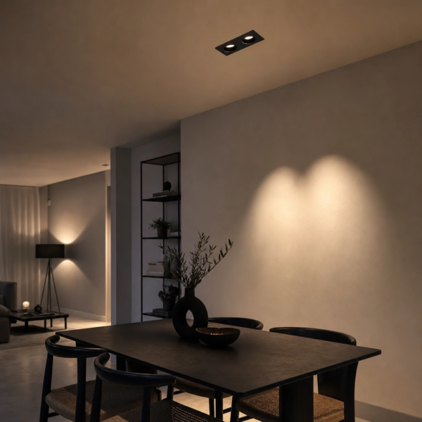Acquaviva | Spot Policarbonato Minimalista Sobrio Doble Embutir GU10 en comedor moderno argentino