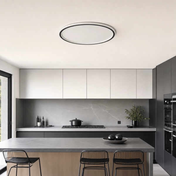 Vicari | Plafón Metal Moderno Envolvente Óvalo LED en cocina moderno argentino