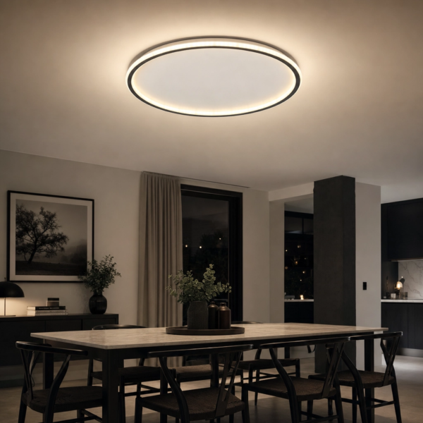Vicari | Plafón Metal Moderno Envolvente Óvalo LED en comedor moderno argentino